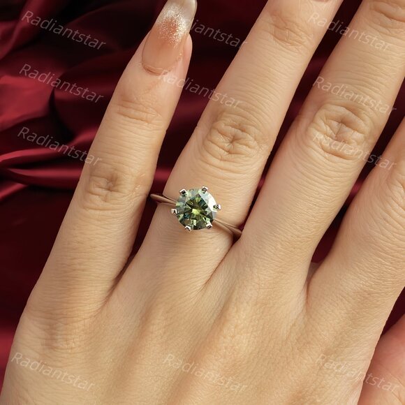 NEW Certified 2 ct. t.w. Dark Blue Green Moissanite Solitaire 6 Prong Ring - Picture 8 of 8